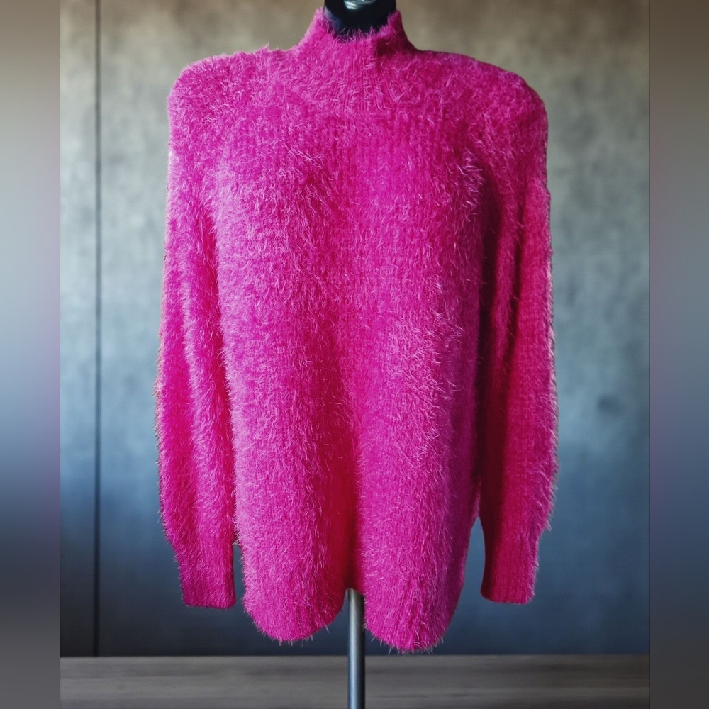 My Style Super Soft & Cozy Fuzzy Pink Cowl Neck Sweater for Women Sz XL